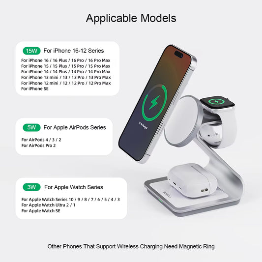 Bonola Magnetic 3 in 1 Wireless Charger for Iphone 17/16/15/13/14/12 30W Wireless Charging Station for Apple Watch/Airpods Pro
